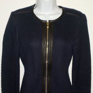 Anne Taylor Zip Up Sweater leather trim Sz M